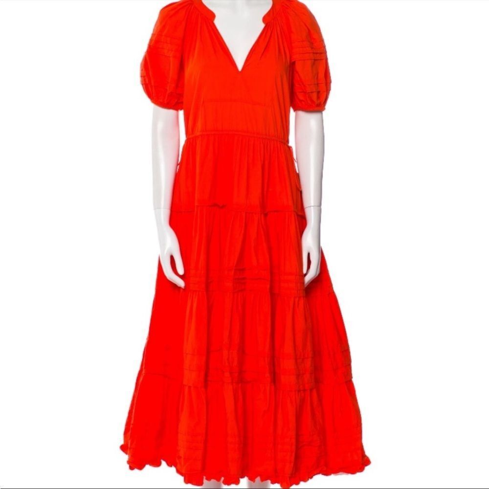Ulla Johnson Red Tiered Puff-Sleeve Maxi Dress